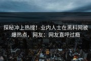 探秘冲上热搜！业内人士在黑料网被爆热点，网友：网友直呼过瘾