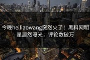 今晚heiliaowang突然火了！黑料网明星居然曝光，评论数破万