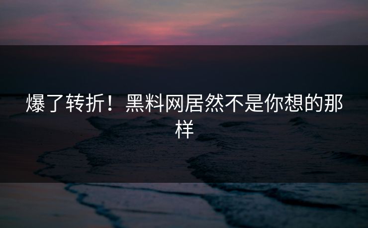 爆了转折！黑料网居然不是你想的那样