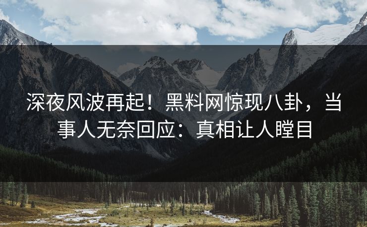 深夜风波再起！黑料网惊现八卦，当事人无奈回应：真相让人瞠目