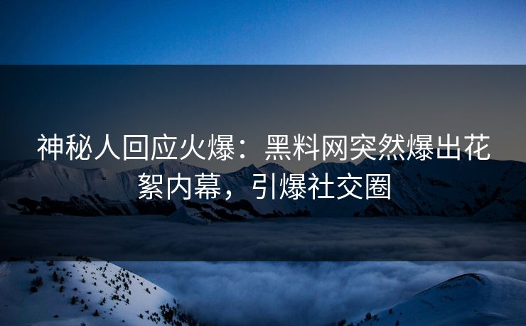 神秘人回应火爆：黑料网突然爆出花絮内幕，引爆社交圈